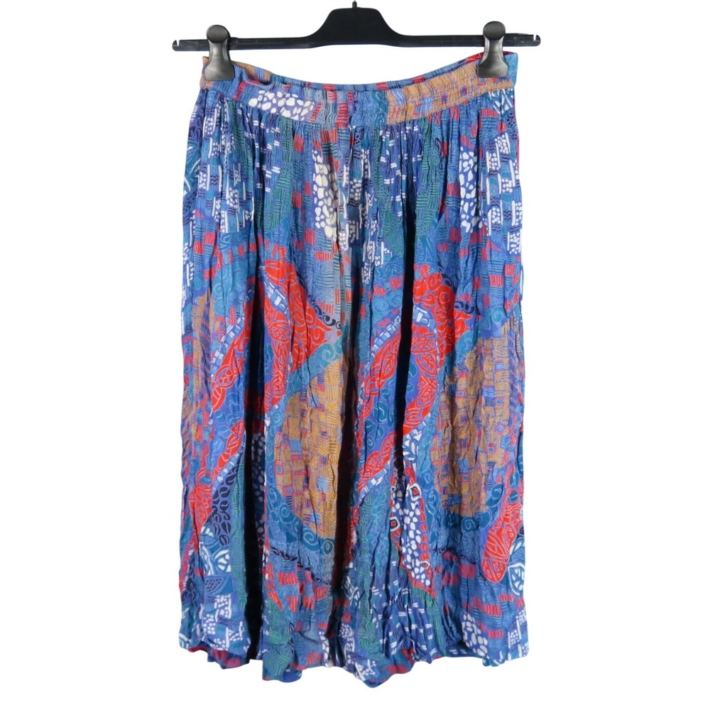 VTG ADINI Indian Rayon Gauze Crinkle PEASANT MAXI SKIRT Sari Print Style SZ S/M